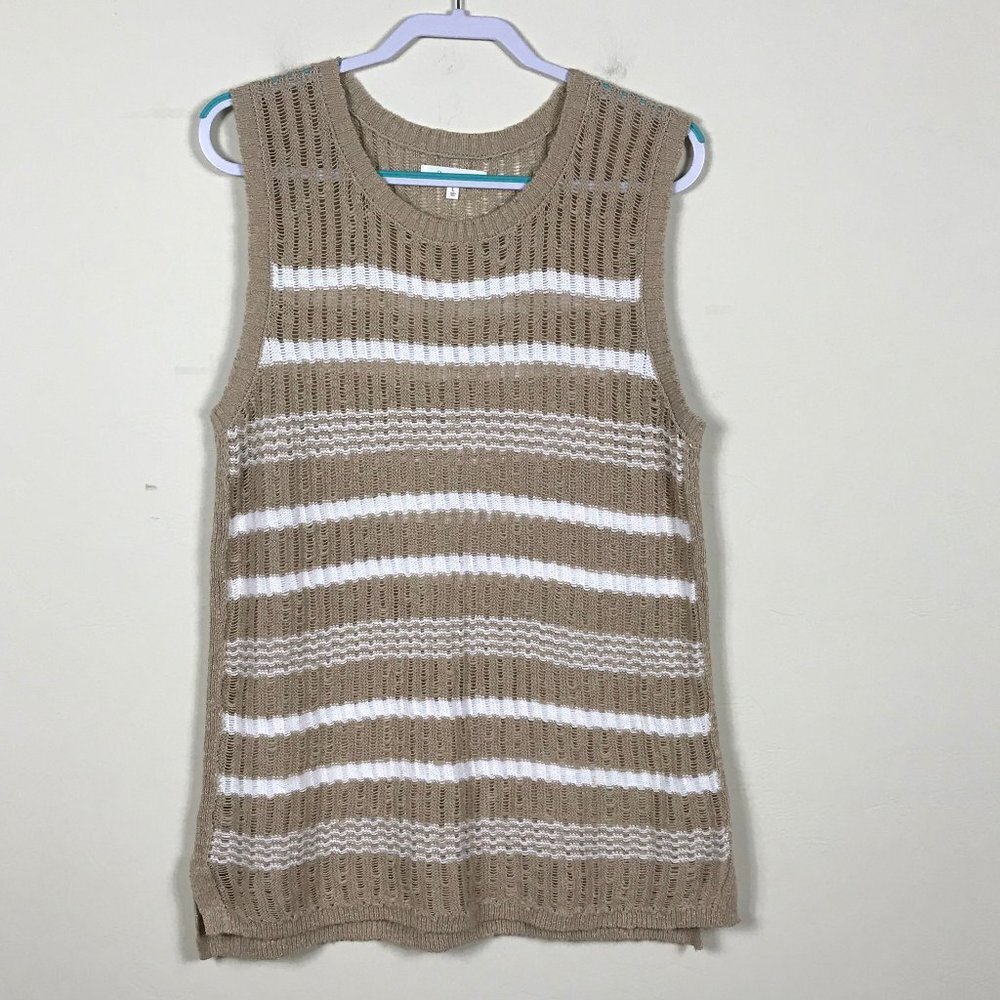 Lou & Grey for LOFT sweater tank striped tan white size large capsule wardrobe